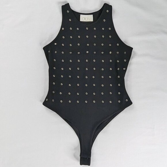 VTG Cache Black Silver Grommet Bodysuit Whimsygoth - Picture 1 of 7